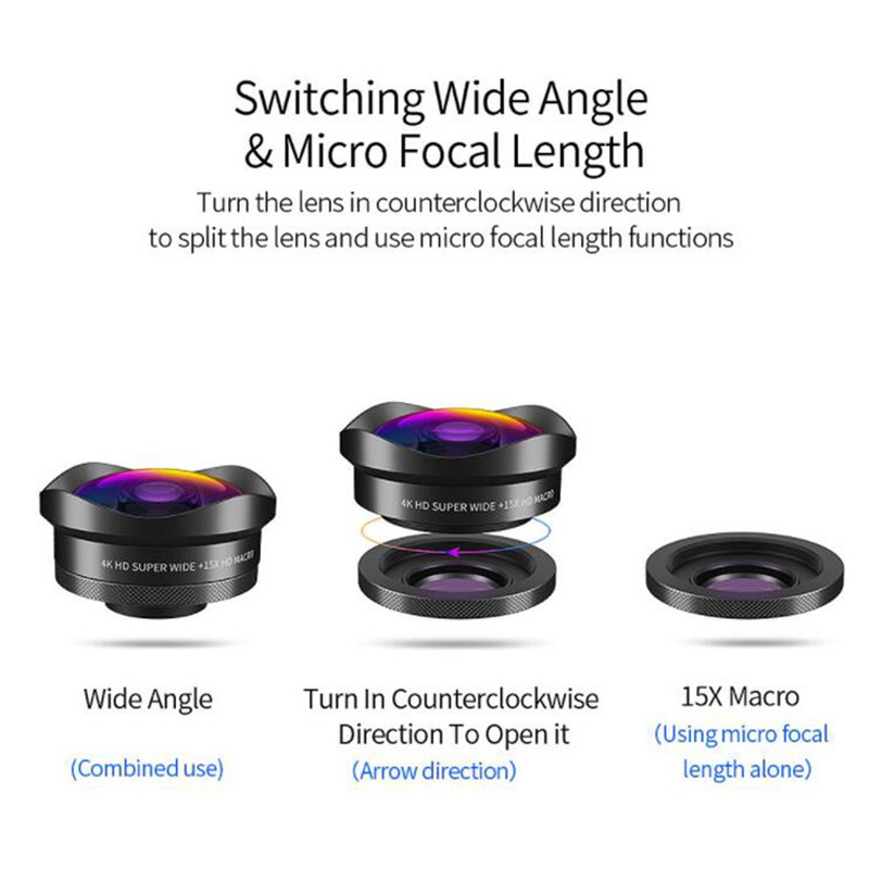 4K Macro Phone Lens Macro And Wide Angle Lens With LED Light And Travel Case
